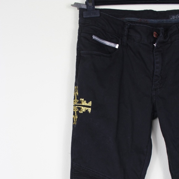 Rockstar Aztec Embroidered Black Jeans.
